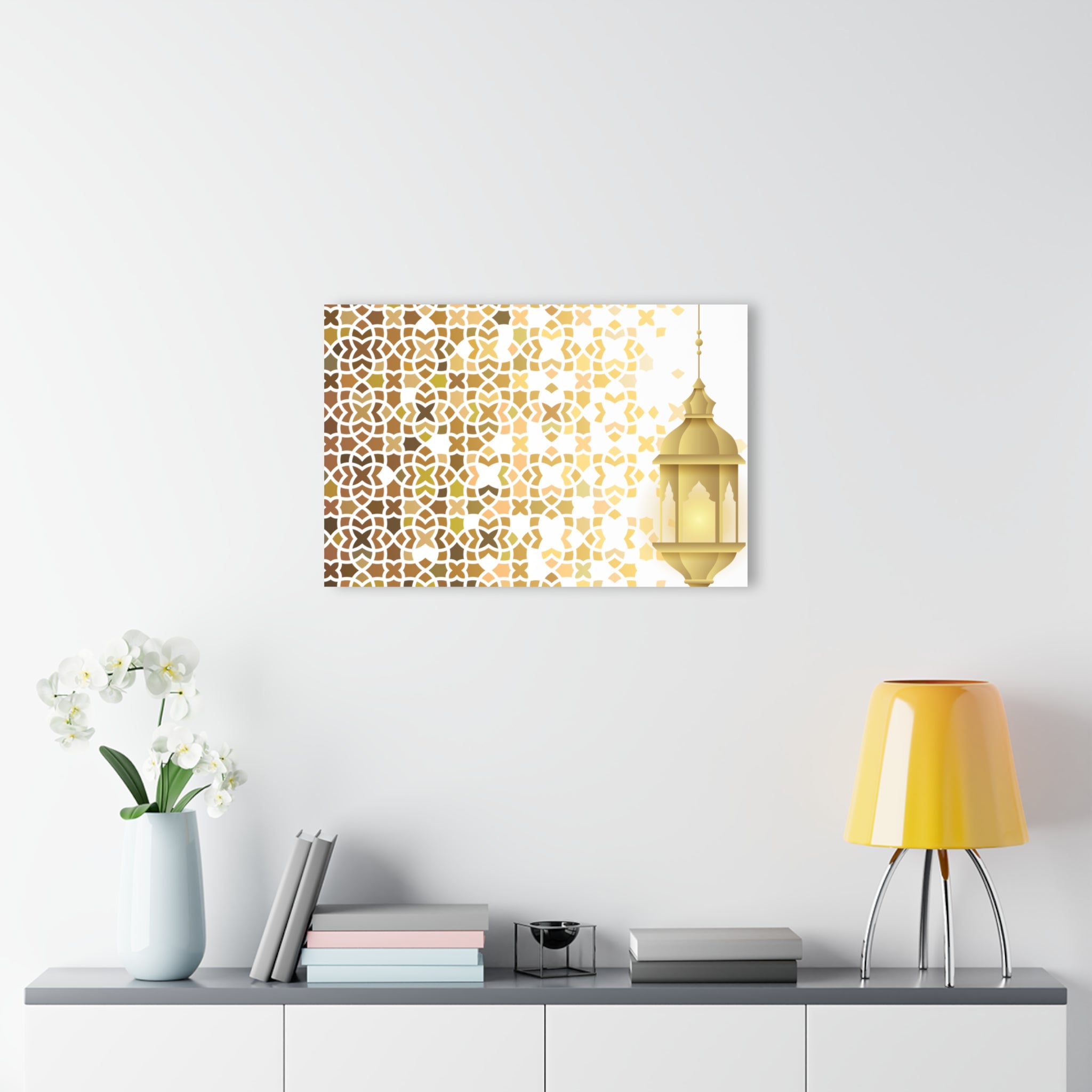 Boho Moroccan Gold Lantern Acrylic Print — Geometric Wall Art (French Cleat)