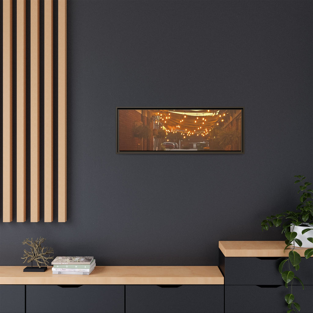 Cozy Alleyway String Lights — Framed Matte Canvas Print