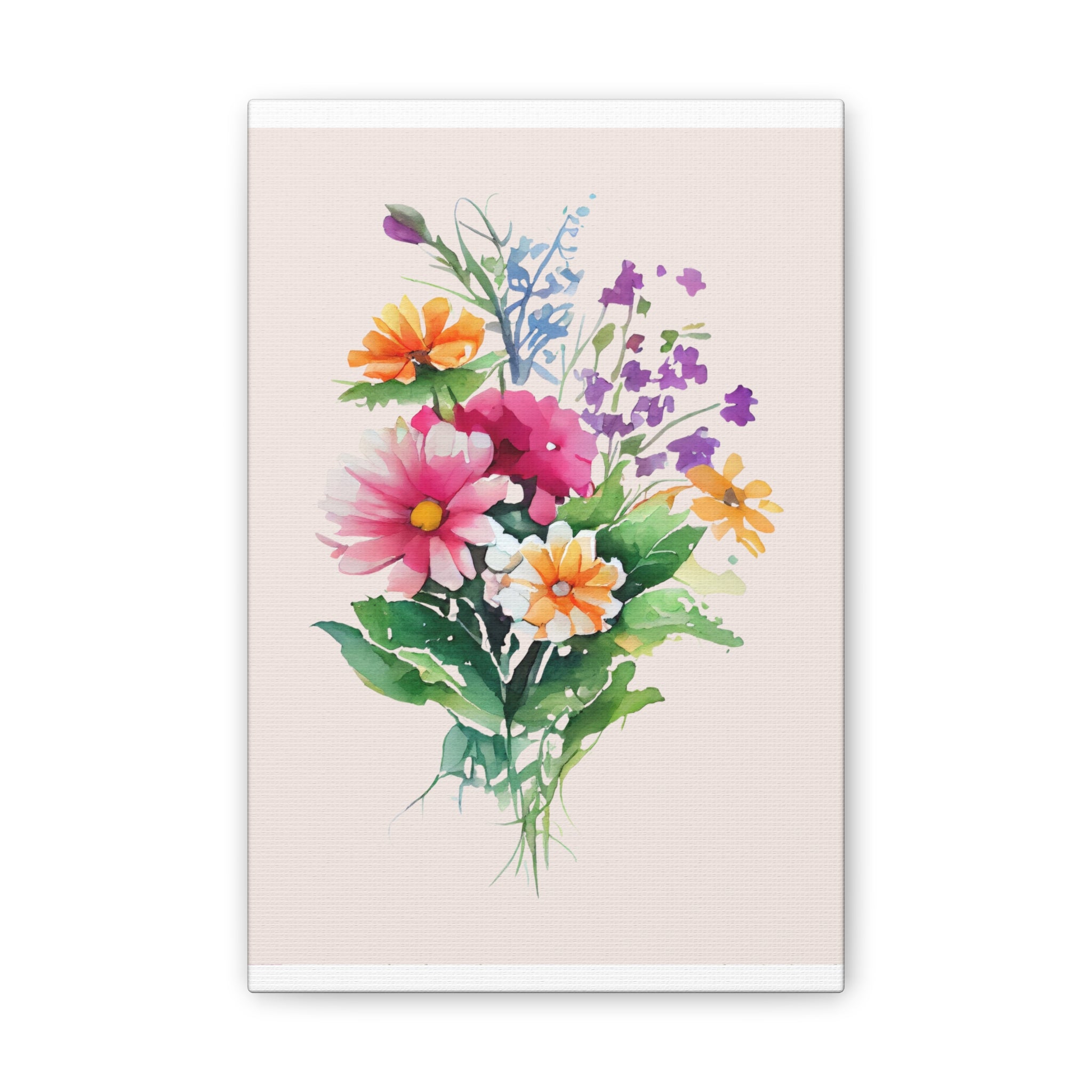 Floral Bouquet Canvas Print Watercolor Wildflower Wall Art
