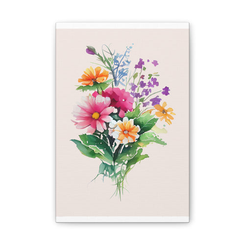 Floral Bouquet Canvas Print Watercolor Wildflower Wall Art