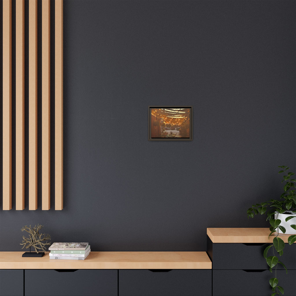 Cozy Alleyway String Lights — Framed Matte Canvas Print