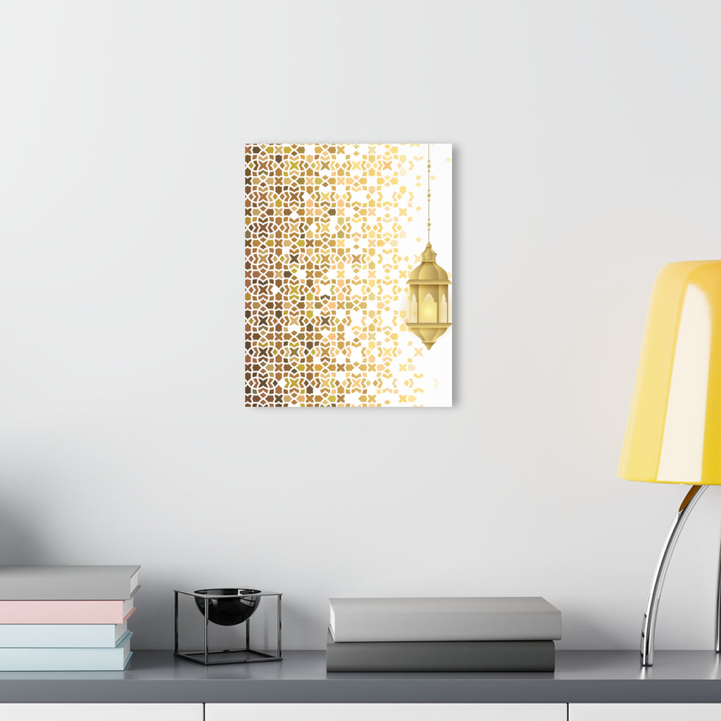 Boho Moroccan Gold Lantern Acrylic Print — Geometric Wall Art (French Cleat)