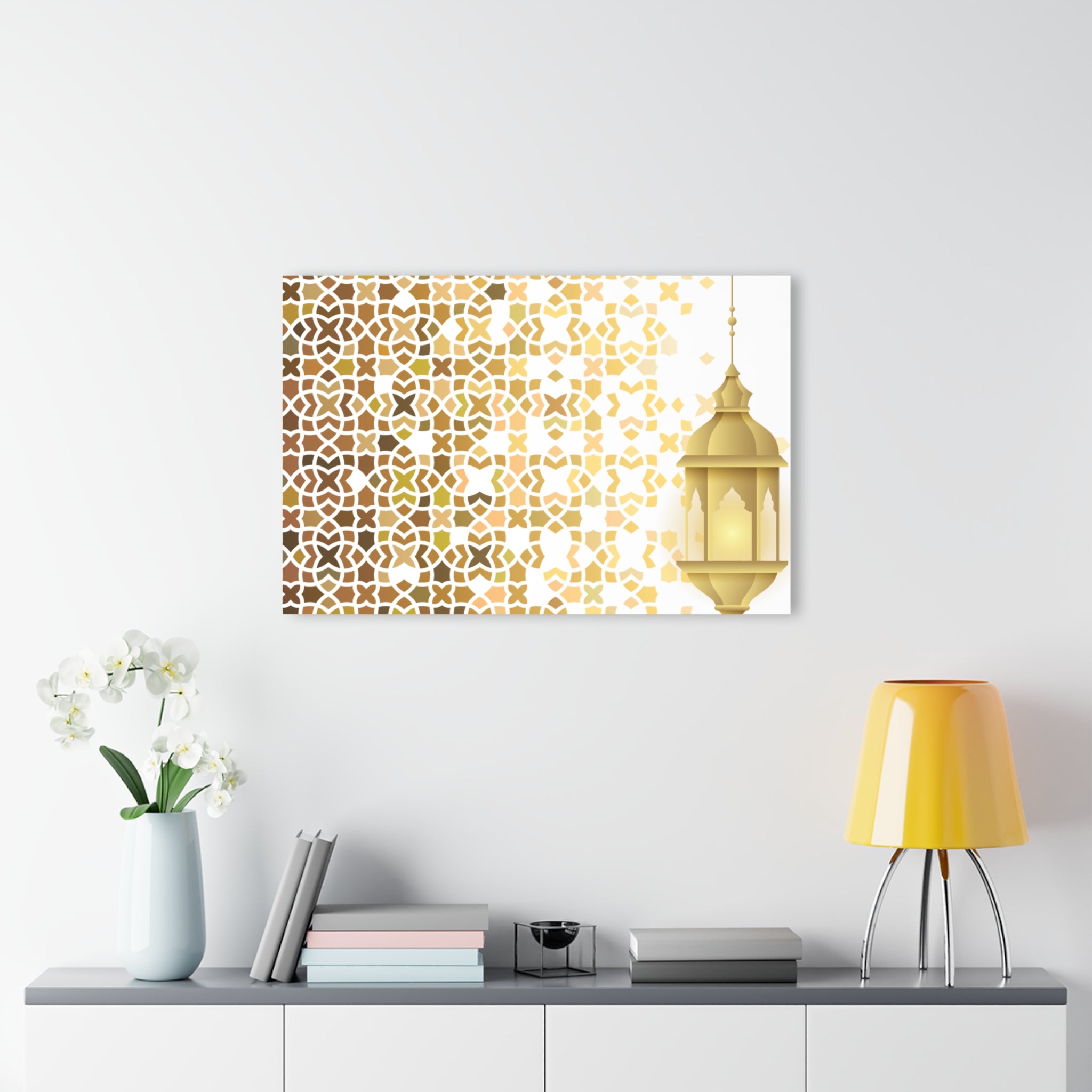 Boho Moroccan Gold Lantern Acrylic Print — Geometric Wall Art (French Cleat)