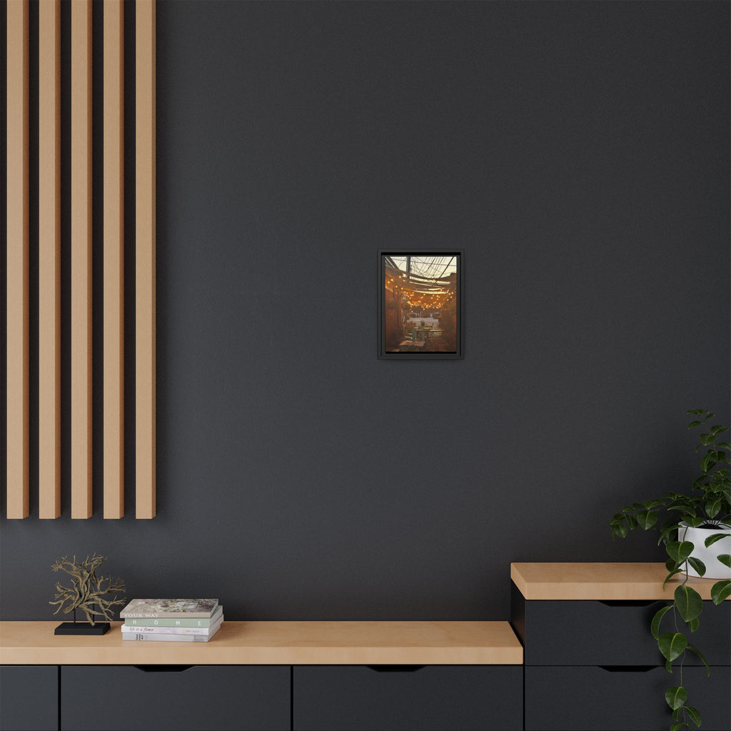 Cozy Alleyway String Lights — Framed Matte Canvas Print