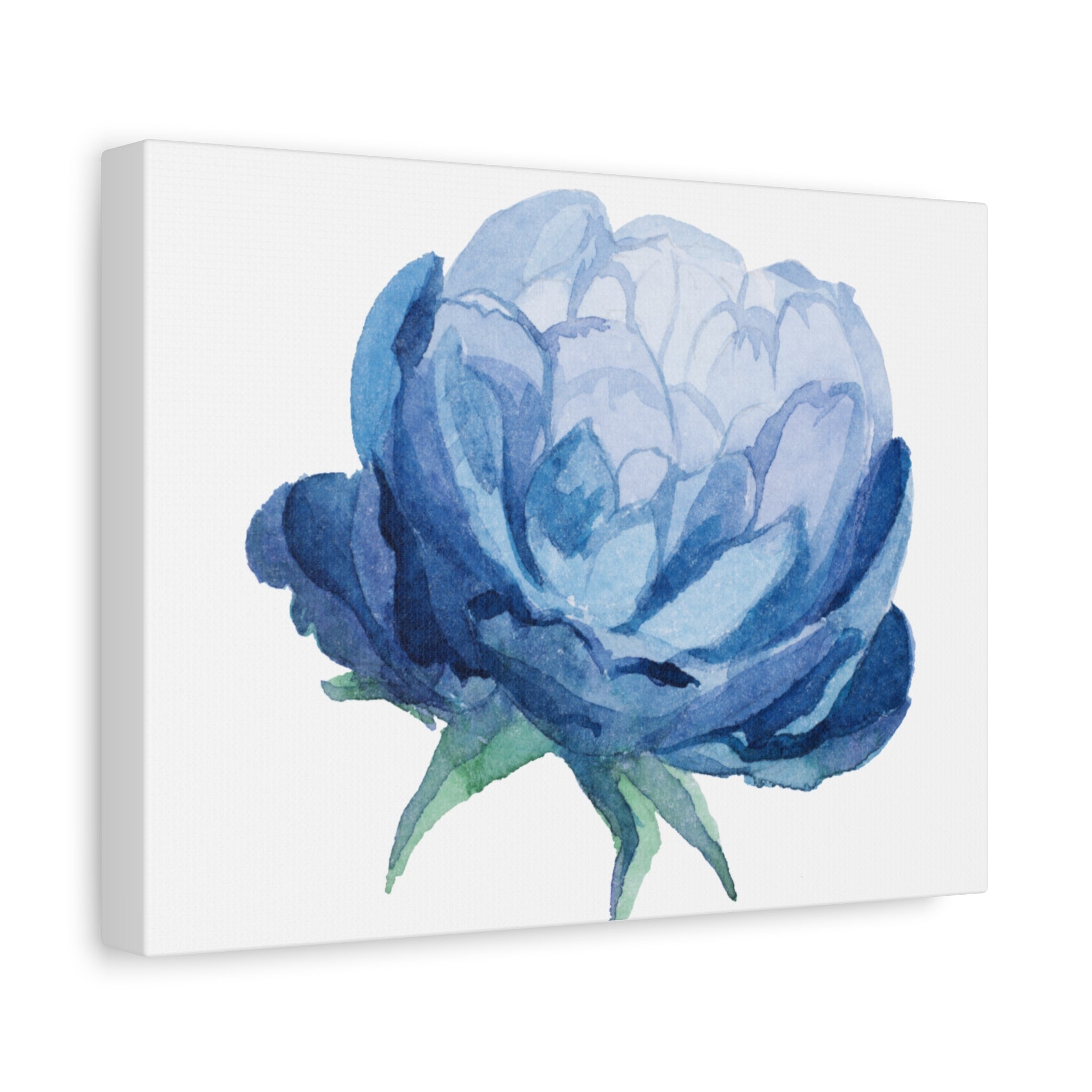 Blue Watercolor Peony Flower Canvas Print — Matte Stretched Wall Art