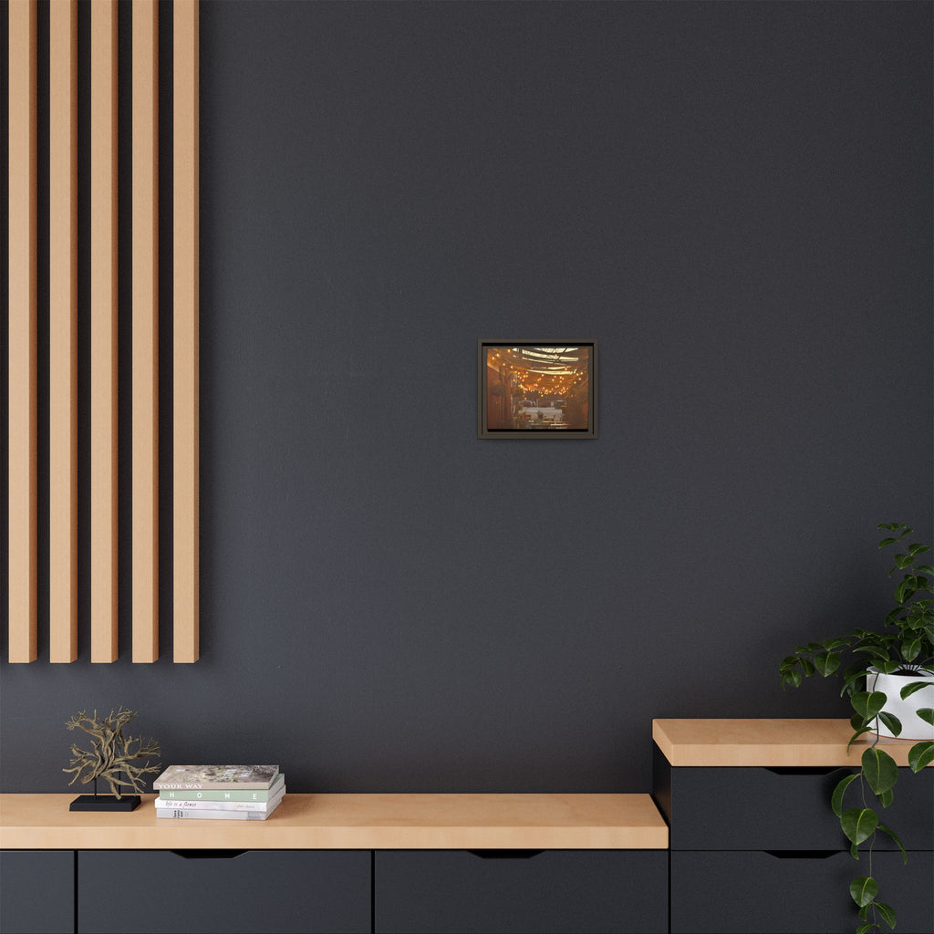 Cozy Alleyway String Lights — Framed Matte Canvas Print