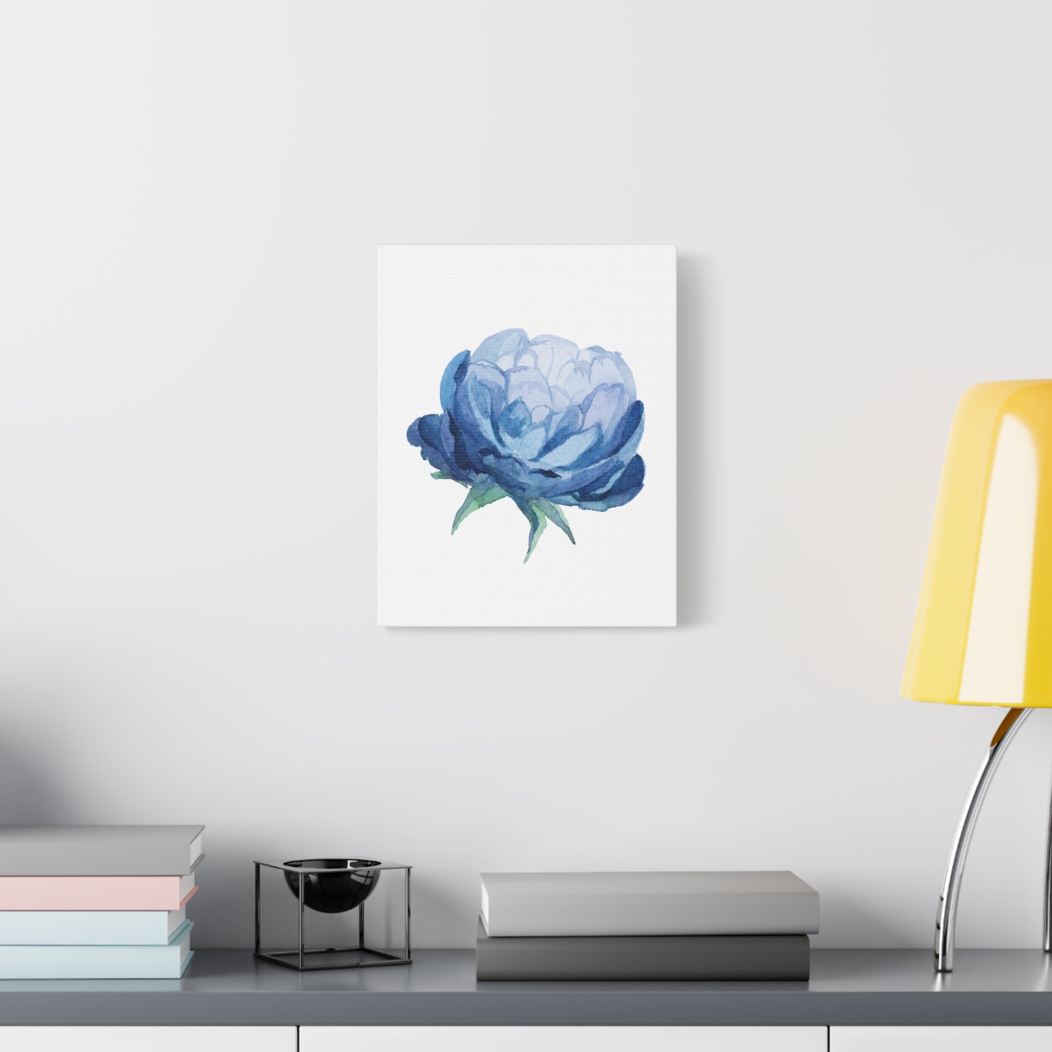 Blue Watercolor Peony Flower Canvas Print — Matte Stretched Wall Art