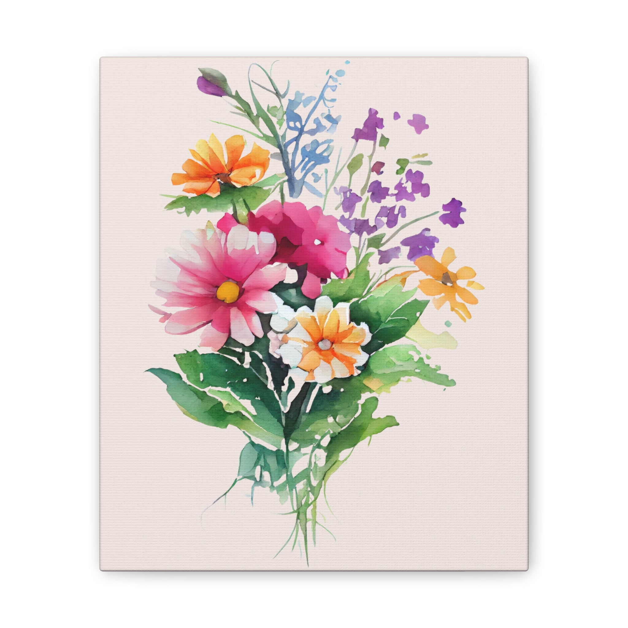 Floral Bouquet Canvas Print Watercolor Wildflower Wall Art