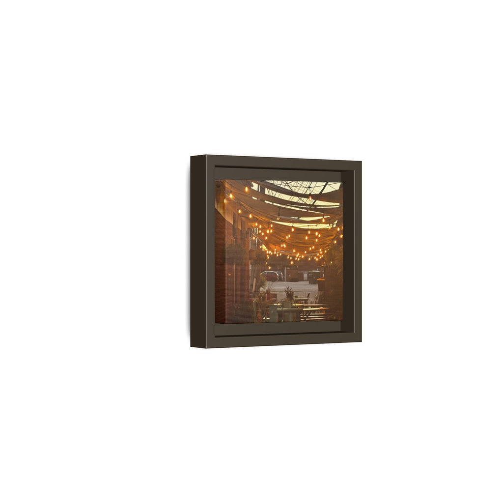Cozy Alleyway String Lights — Framed Matte Canvas Print