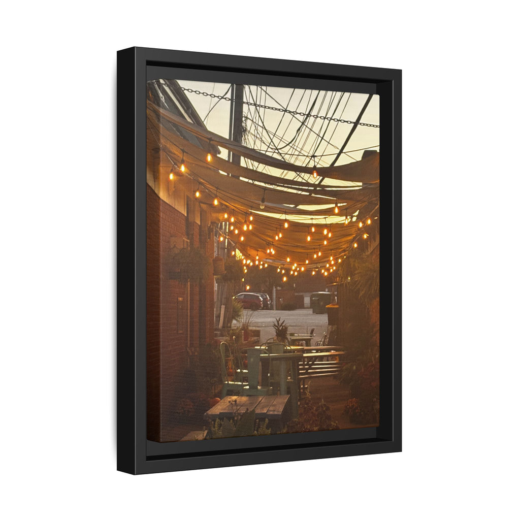 Cozy Alleyway String Lights — Framed Matte Canvas Print