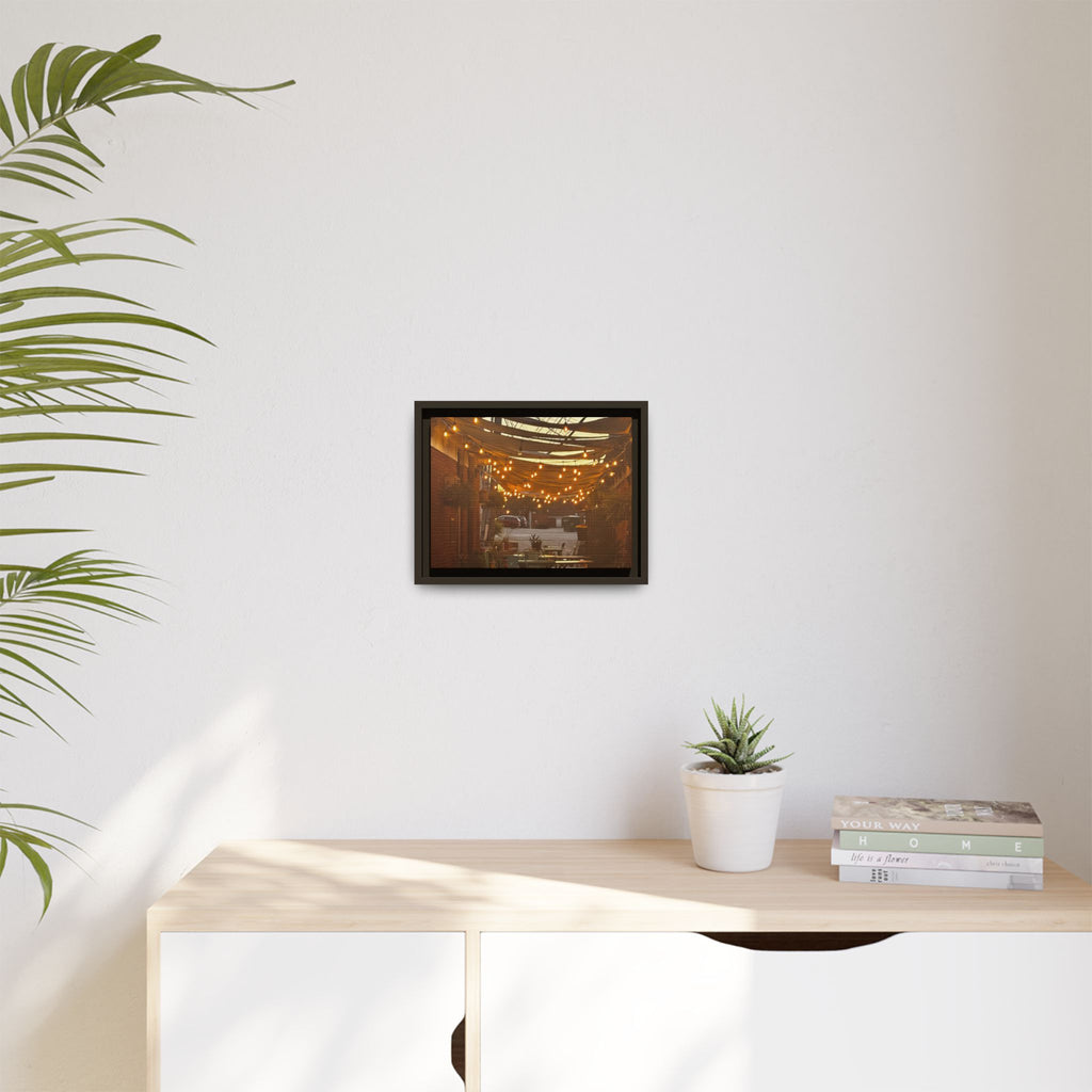 Cozy Alleyway String Lights — Framed Matte Canvas Print