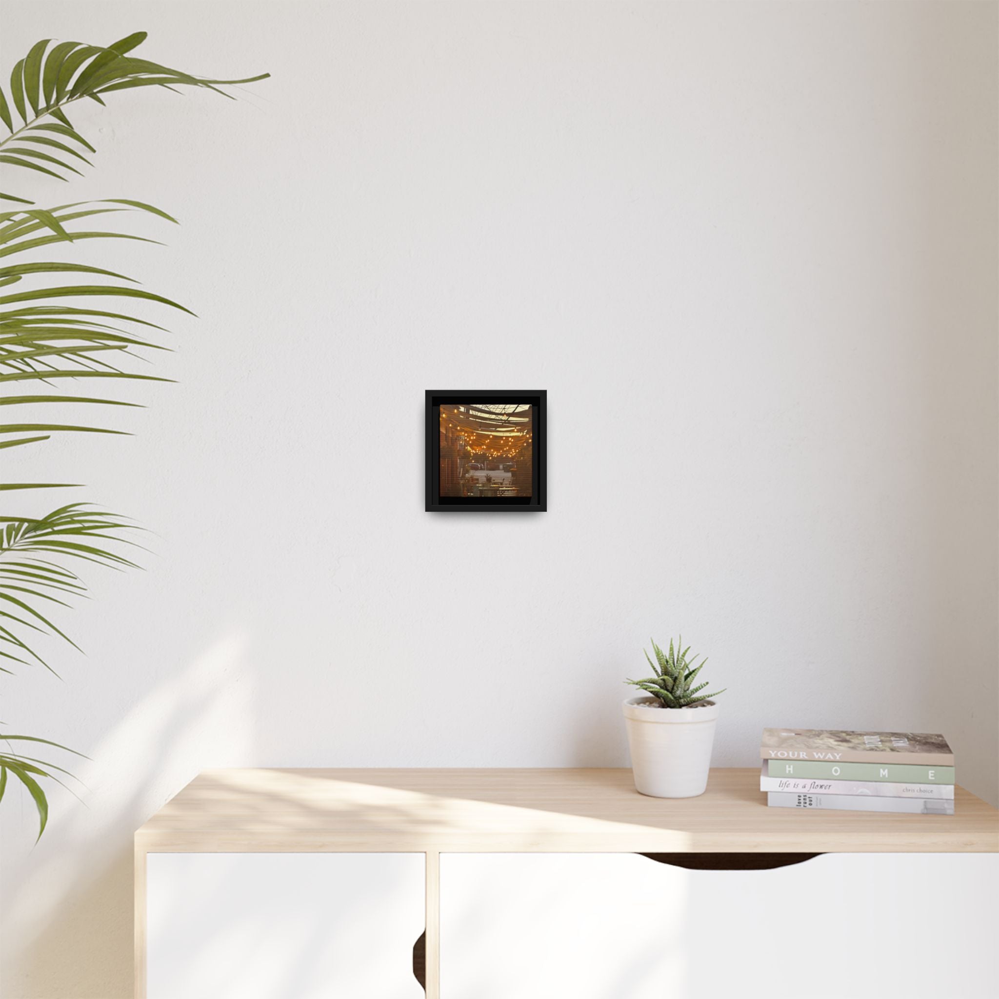 Cozy Alleyway String Lights — Framed Matte Canvas Print